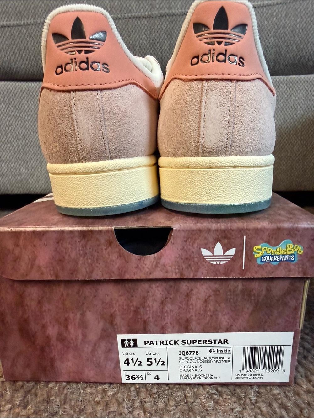 adidas Patrick Superstar (SpongeBob) Suede Sneakers in Light Pink, Women’s 5.5 - Picture 5 of 7